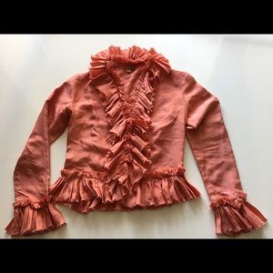 Roberta Freeman coral silk ruffle blouse.